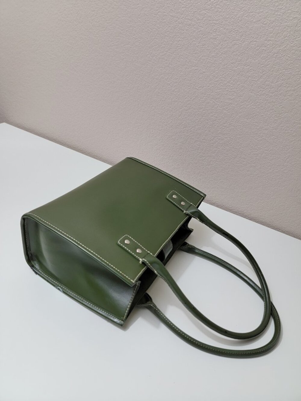 Wilsons Leather Green Structured Satchel Tote Handbag Silver Hardware Purse - Picture 4 of 12